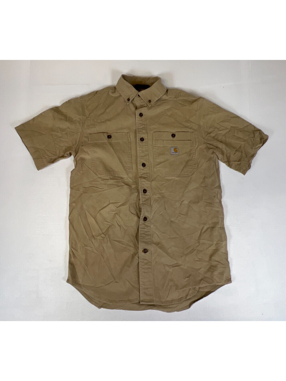 Carhartt Mens S Tan Khaki 98% Cotton Relaxed Fit Short Sleeve Work Shirt Top